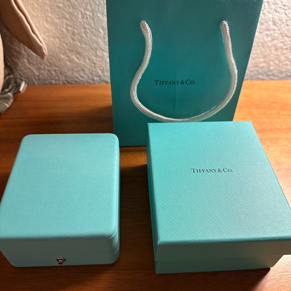 Tiffany & Co. 18K white gold diamond small T smile pendant necklace